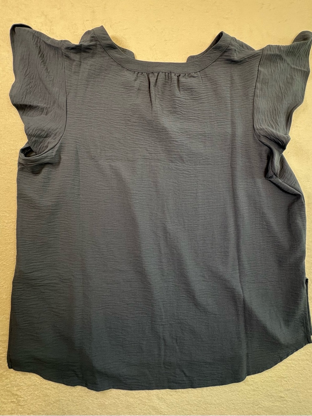 Adrianna Papell 1X Blue Flutter Sleeve Split Neck Blouse Crinkle Polyester Top - Picture 6 of 15